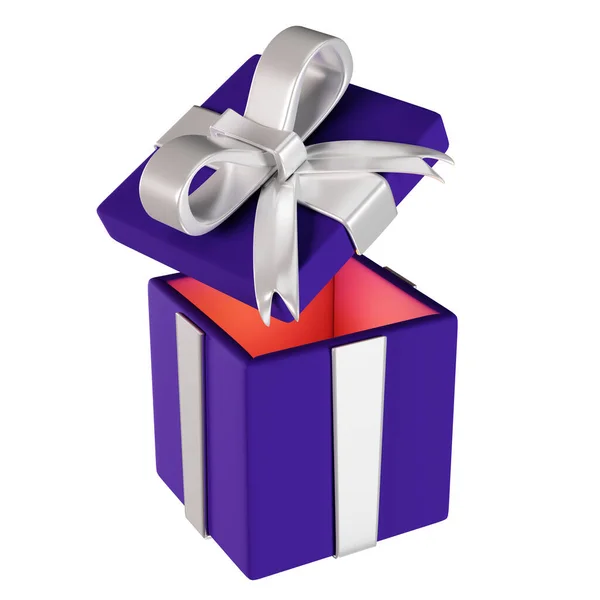 Κουτί Δώρου Σκούρο Μπλε Χρώμα Render Κουτί Δώρου Λευκό Φιόγκο — Φωτογραφία Αρχείου
