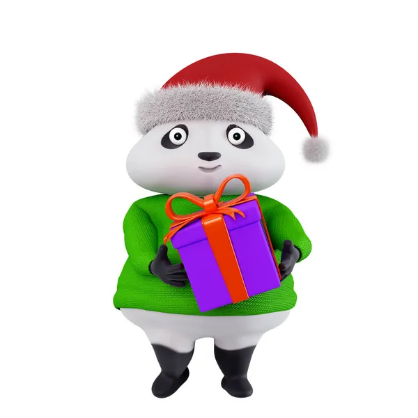 크리스마스 캐릭터 캐릭터 상자를 렌더링 배경에 고립된 스웨터를 새해판다 — 스톡 사진