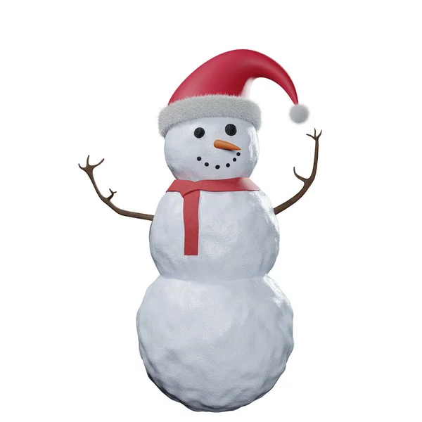 Snowman Snowman Santa Claus Hat Isolated White Background Rendering — Stock Photo, Image