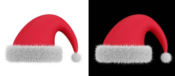 Noel Baba Şapkası Kabarık Noel Baba Şapkası Beyaz Arka Planda — Stok fotoğraf