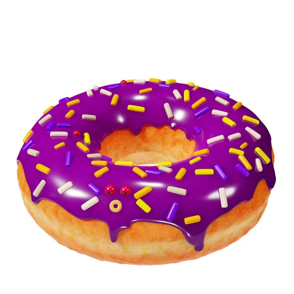 Donut Com Esmalte Roxo Isolado Sobre Fundo Branco Donut Engraçado — Fotografia de Stock