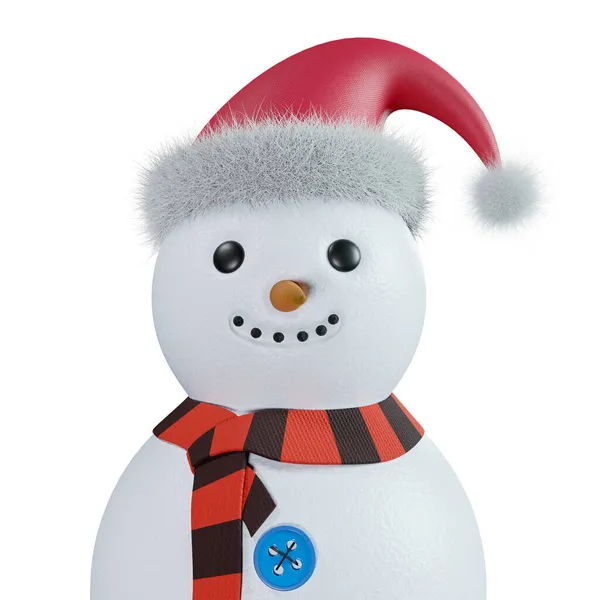 Cute Smiling Snowman Santa Hat Render Funny Snowman Face Close — Stock Photo, Image