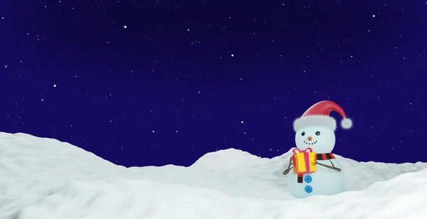 Aranyos Hóember Háttérben Egy Téli Mező Render Téli Karácsonyi Táj — Stock Fotó
