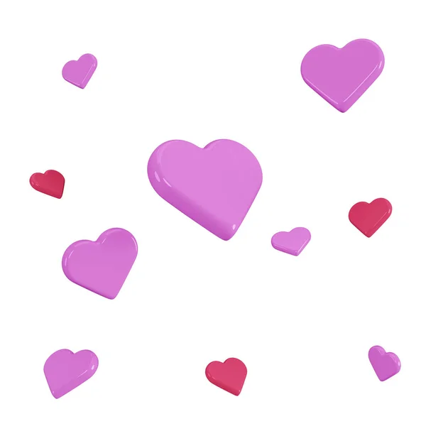 3D心脏 红心和粉红的心漂浮在白色的背景上 收集现实的情人节心 — 图库照片