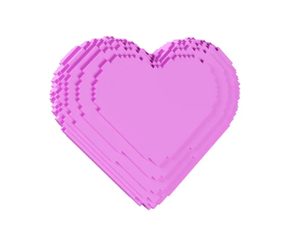 Pixel心脏 3D渲染 粉色拱廊的心脏被白色背景隔离 爱情和情人节的概念 — 图库照片