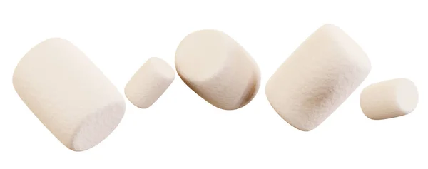 Marshmallows Isolated White Background Realistic Set Marshmallows Flying Air Render — Stock Photo, Image