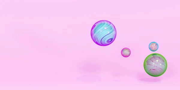 ガラス多色の虹彩球 3Dレンダリング 抽象的な背景 ピンクの背景に虹色の輝く球体 おしゃれなバナーデザイン — ストック写真