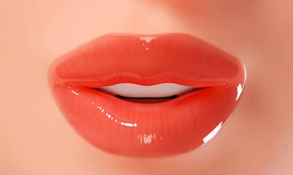 Lábios Femininos Perto Lábios Realistas Renderização Lábios Sexy Rosa — Fotografia de Stock