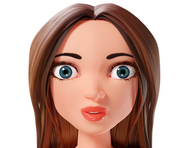 Face Beautiful Brunette Woman Realistic Cartoon Woman Isolated White Background — Stockfoto