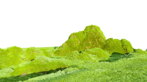 Долина Пагорбами Візуалізація Зелене Травневе Поле Пейзаж Газону Ілюстрація — стокове фото