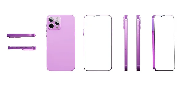 Makieta Smartfona Renderowanie Telefon Komórkowy Jest Różowy Pod Różnymi Kątami — Zdjęcie stockowe