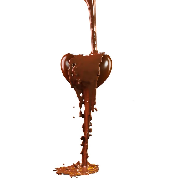 Chocoladehart Gegoten Met Warme Chocolademelk Render Snoep Gesmolten Chocolade Vloeibare — Stockfoto
