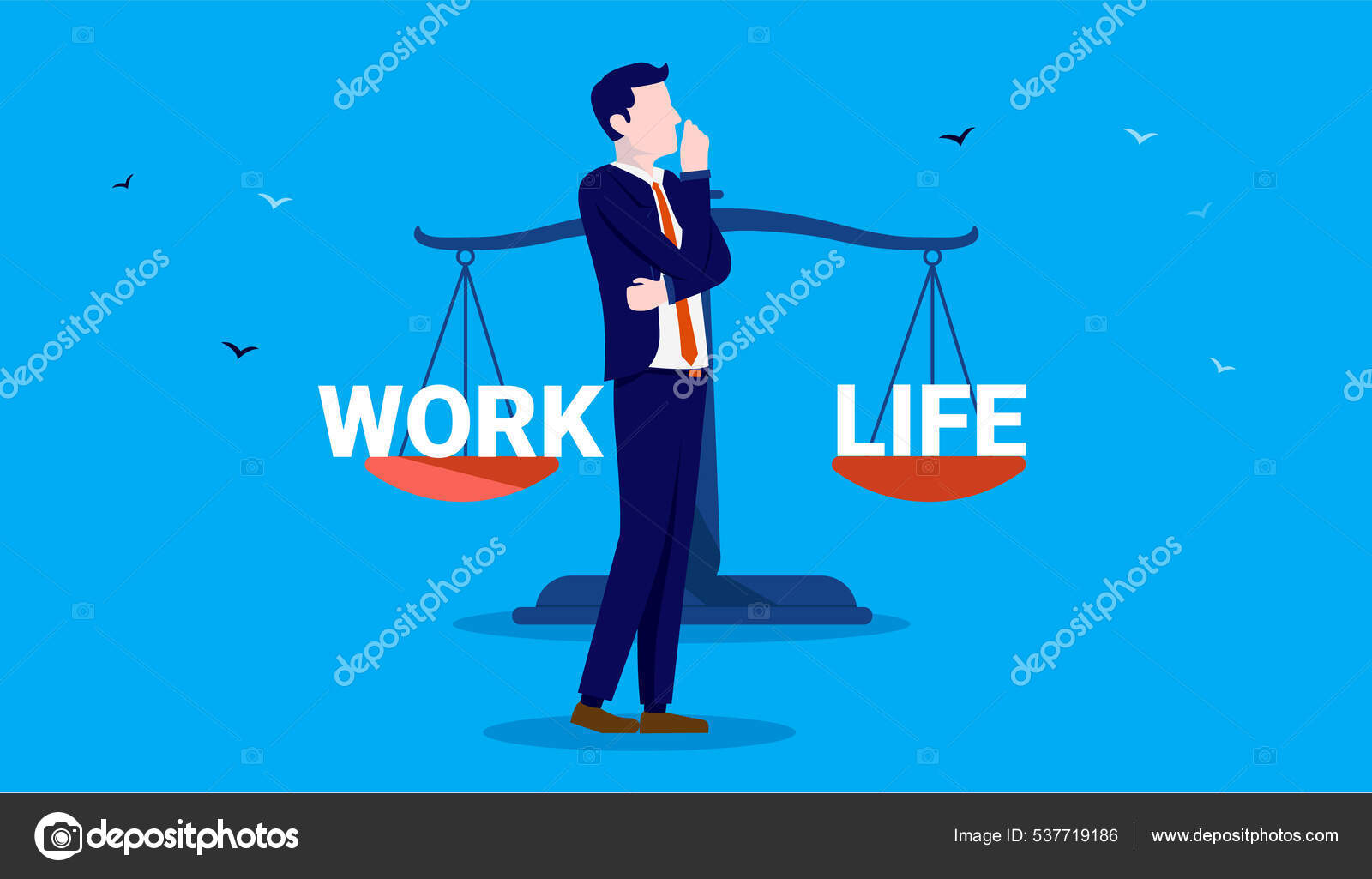 Work Life Balance Concept Businessman Contemplating Life Choices Vector ...