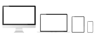 Aygıt modellemeleri - Gerçekçi illüstrasyonda vektör bilgisayarlar, tablet ve akıllı telefon koleksiyonu.