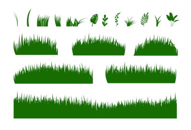 Çimen vektörü seti - Çimen ve bitkilerle grafiksel kaynakların toplanması.