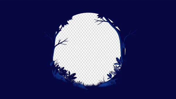 透明的森林自然框架 蓝色椭圆形框架 中间有空隙 矢量图解 — 图库矢量图片