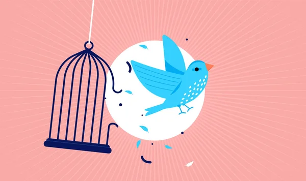 Синяя Птица Вырвалась Клетки Векторная Иллюстрация — стоковый вектор