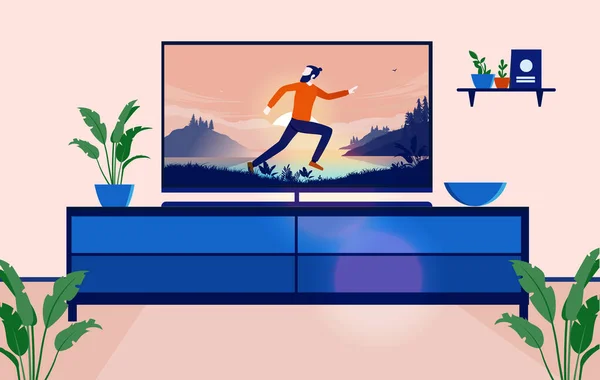 Watching Series Movies Home Television Dramatic Scene Man Running Living — Image vectorielle