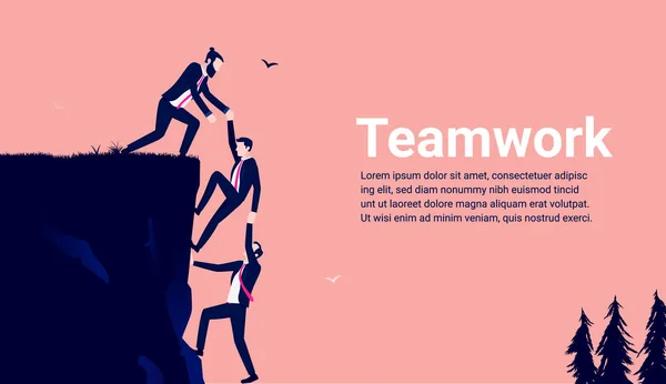 Командная Работа Команда Людей Работающих Вместе Достичь Вершины Векторная Иллюстрация — стоковый вектор