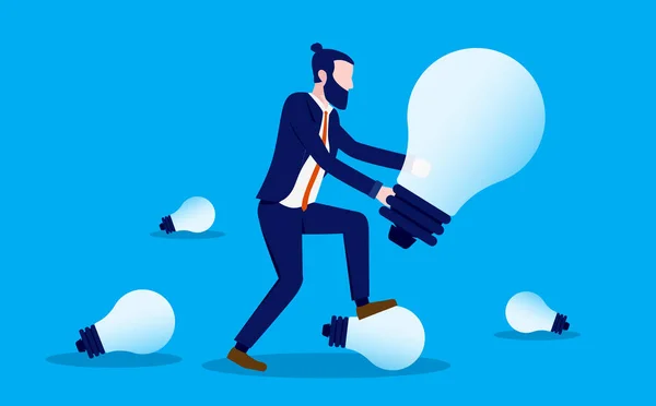 Entrepreneur Affaires Travaillant Sur Des Idées Homme Avec Ampoule Venir — Image vectorielle