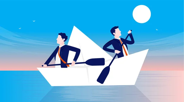 Die Geschäftsleute Gehen Die Entgegengesetzte Richtung Geschäftsleute Rudern Papierbooten Unterschiedliche — Stockvektor