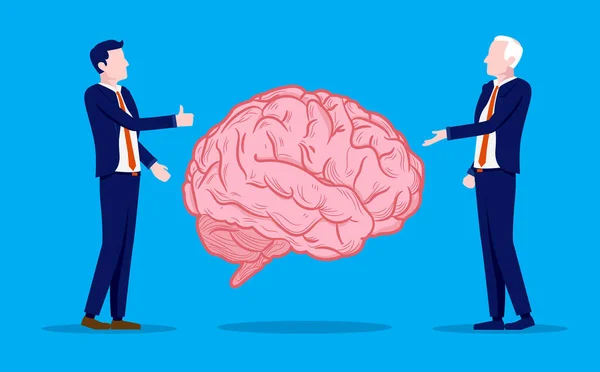 Affärsmän Och Hjärna Två Män Och Stor Mänsklig Hjärna Att — Stock vektor