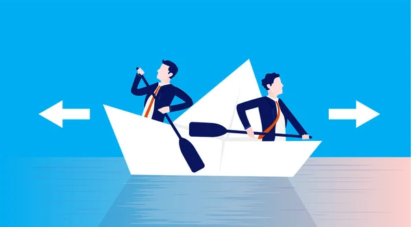 Business Going Different Directions Two Men Rowing Direction Uncoordinated Getting — 图库矢量图片