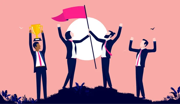 Winning Team Business People Celebrating Triumph Success Great Teamwork Victory — стоковый вектор