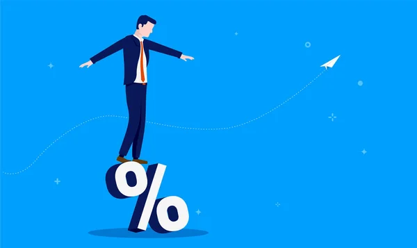 Business Budget Balance Businessman Balancing Percent Sign Blue Background Copy — Stockvektor