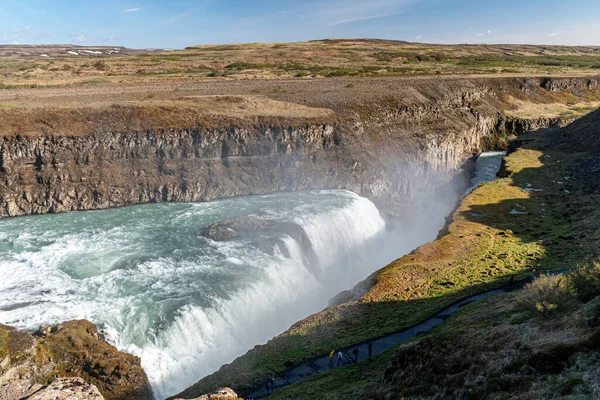 Panoramautsikt Över Vattenfallet Gullfoss Islands Nedre Del — Stockfoto