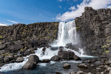 Şelale Oxarfoss İzlanda 'daki Thingvellir Ulusal Parkı' nda