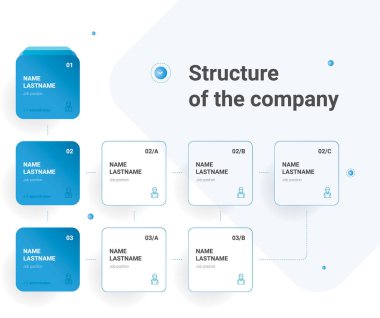 Şirketin yapısı böyle. İş hiyerarşisi organogram grafiği bilgi grafikleri. Kurumsal yapısal grafik elementleri. 