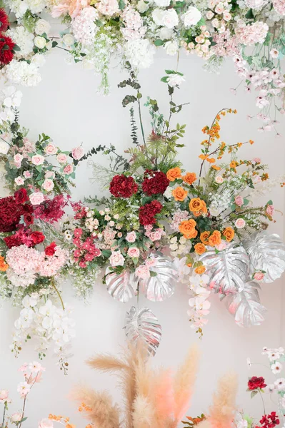 Virág Háttér Háttér Esküvő Dekoráció Rózsa Minta Színes Háttér Csomó — Stock Fotó