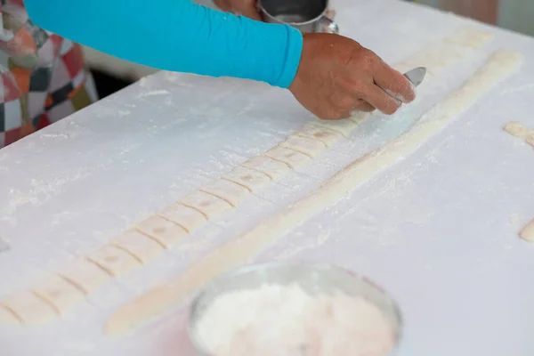 Closeup Make Youtiao Deep Fried Doughstick Patong — Stock Photo, Image