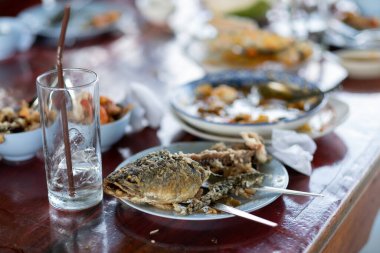  Parti sonrası yemek artıkları, kirli foo.