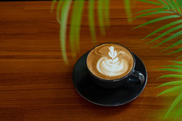 Hot Latte Art Coffee Wood Table Relax Tim — Stock Photo, Image