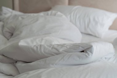 beyaz yatak arka planı, uykudan sonra, kirli