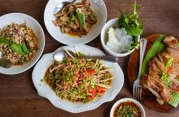 Salad Pepaya Atas Meja Foo Pedas Thai — Stok Foto