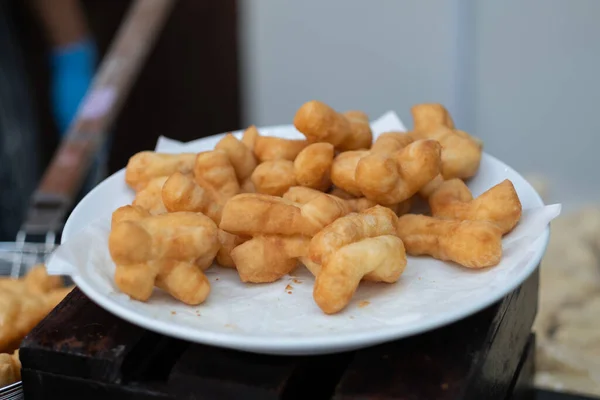 Primo Piano Fare Youtiao Ciambella Fritta Patong — Foto Stock