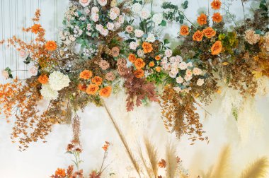 düğün çiçeği arkaplanı, renkli arka plan, taze gül, bir demet flowe