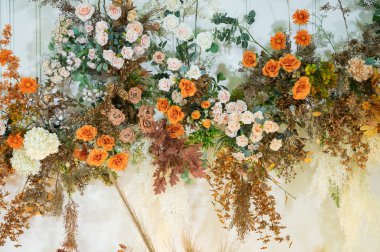 düğün çiçeği arkaplanı, renkli arka plan, taze gül, bir demet flowe