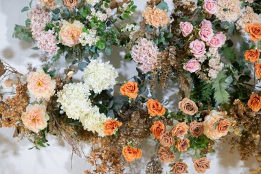 düğün çiçeği arkaplanı, renkli arka plan, taze gül, bir demet flowe