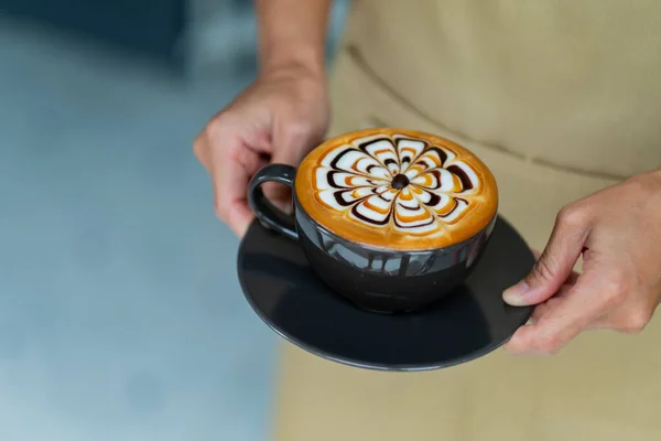Kopi Latte Panas Seni Meja Tangan Bersantai Waktu — Stok Foto