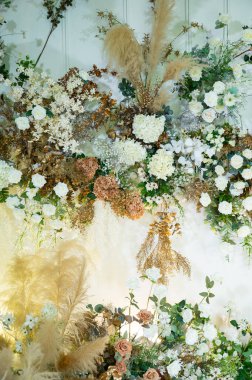 düğün çiçeği arkaplanı, renkli arka plan, taze gül, bir demet flowe