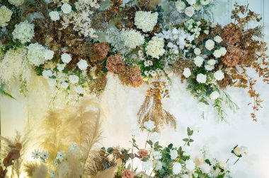 düğün çiçeği arkaplanı, renkli arka plan, taze gül, bir demet flowe