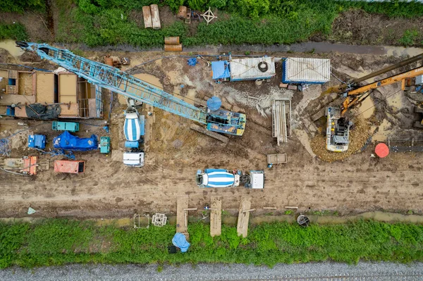 Casa Construção Vista Superior Com Excavato — Fotografia de Stock