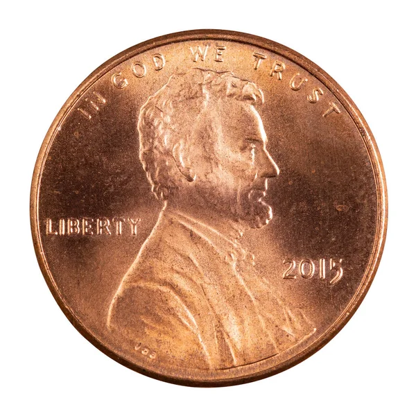 一个钱币 美国的货币 第16任总统美国的现金 金融市场 美国银行 金属铜圆硬币 高质量的宏观照片 孤立的白色背景 — 图库照片