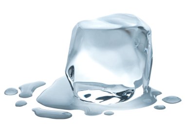 Buz küpü. Su damlaları ile eriyen buz küpleri. Küp şeklinde temiz buz. Donmuş su. Dondurucu su için buz makinesi. Gerçek, sahte, yapay akrilik ya da plastik küpler. İzole edilmiş beyaz arkaplan.