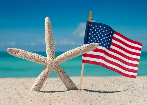 Beach Ocean Starfish American Flag Summer Vacations Atlantic Ocean Florida — 스톡 사진