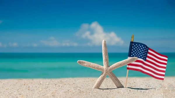 Beach Ocean Starfish American Flag Summer Vacations Atlantic Ocean Florida — Stok Foto